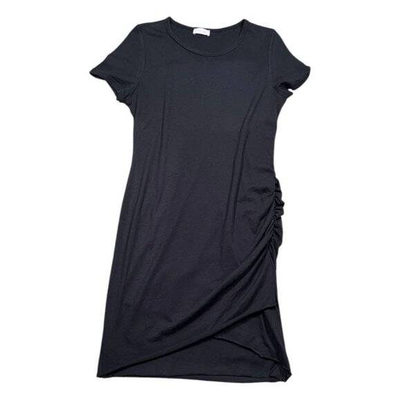 Pink Lily Black Ruched Waist Short Sleeve T-Shirt Dress - Picture 1 of 6